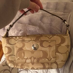 Coach Beige and Brown Signature Shoulder Bag